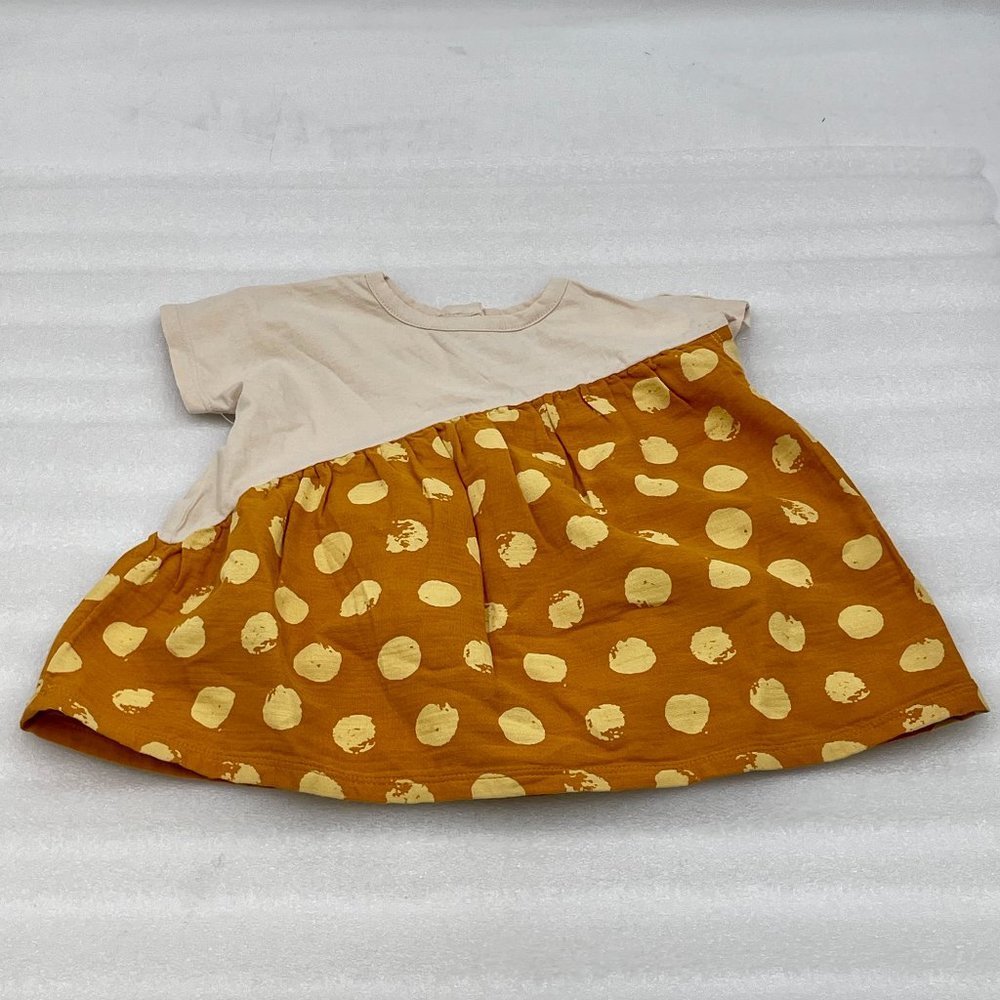 Open Edit Colorblock Polka Dot Organic Cotton Dress & Bloomers Set, Size 9 Month